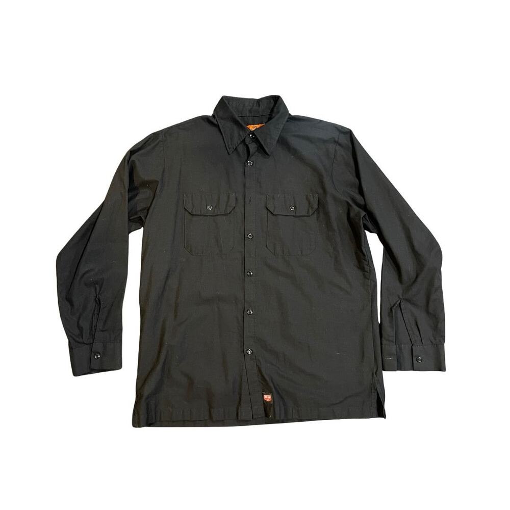 Red Kap Mens Black Button Up Long sleeve Shirt Size Large Double Pockets Utility